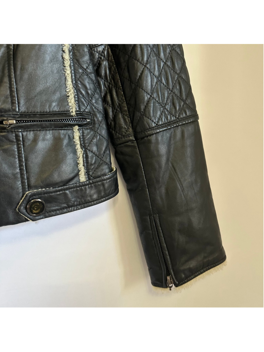 ELLASSAY FIRST Lambskin Leather Tweed BLACK Quilted MOTO Biker JACKET WOMENS M - Picture 4 of 13
